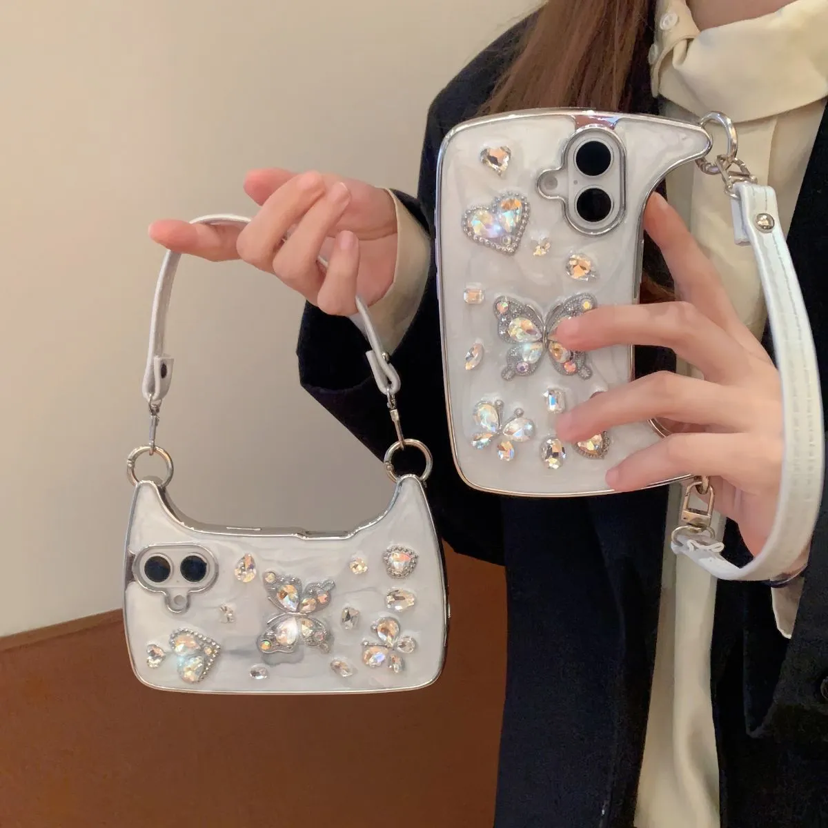 3D Epoxy Luxurious Diamond Butterfly Case for iPhone 17, Compatible with iPhone 16/14 Pro Max/13/11, Glossy Sparkly Bumper Cover
